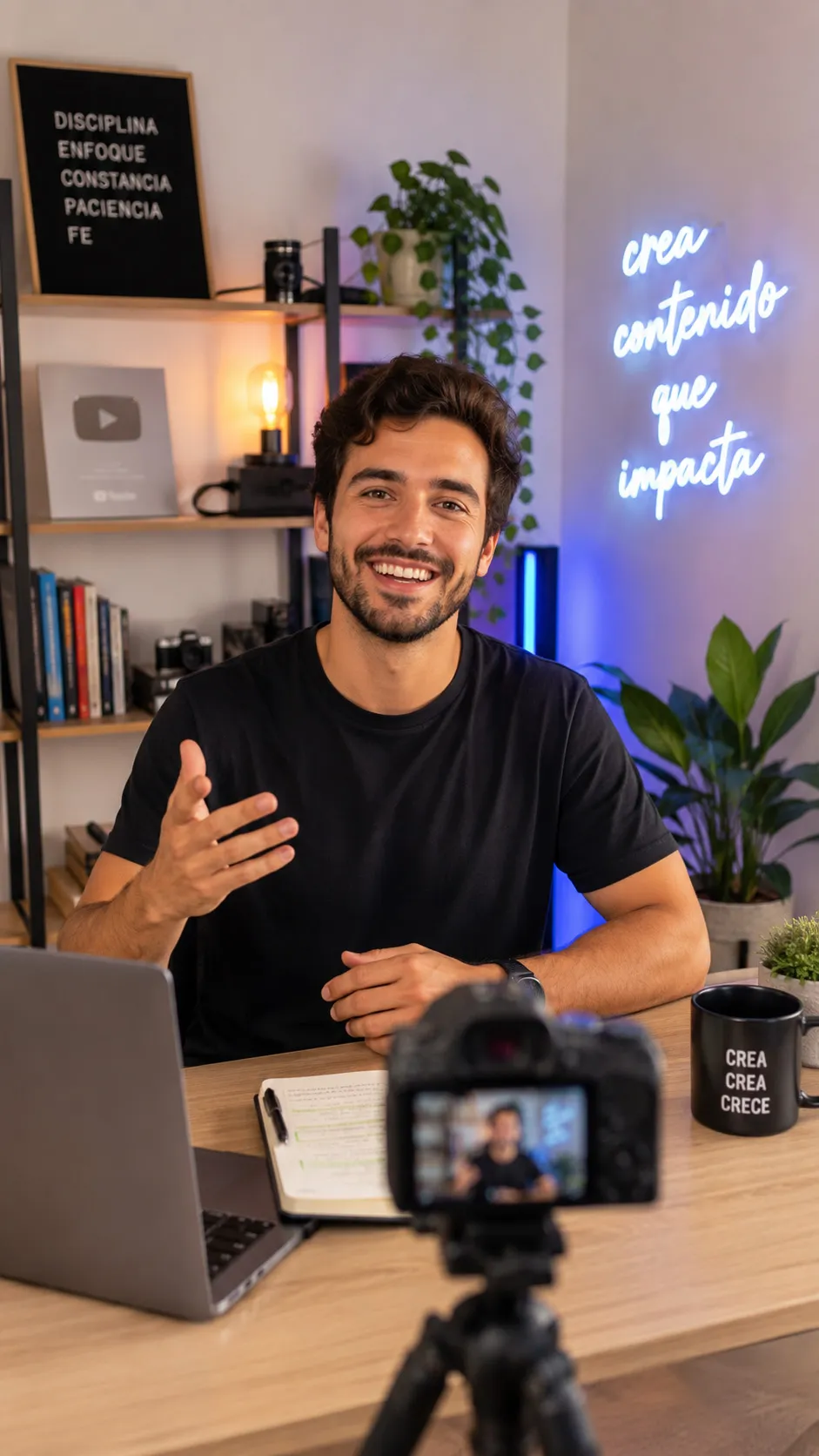 Creador de contenido grabando una clase en su estudio